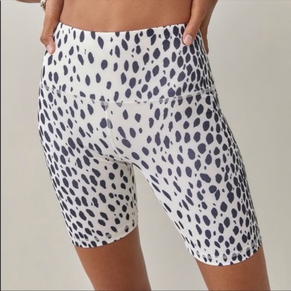 Reformation Eco Move Animal Print Biker Shorts in Black White Dot Size Small